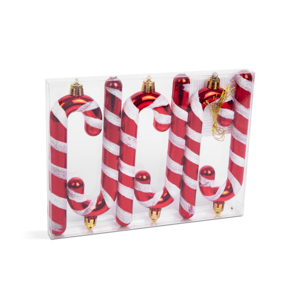 Decor brad, bastonase rosu-alb, 13cm, set 6 buc.