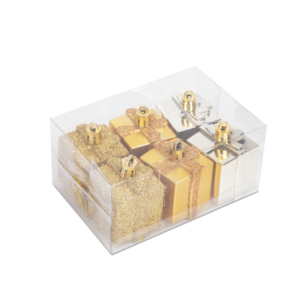 Set decor brad, cadouri auriu, 4.5cm, set 6 buc.