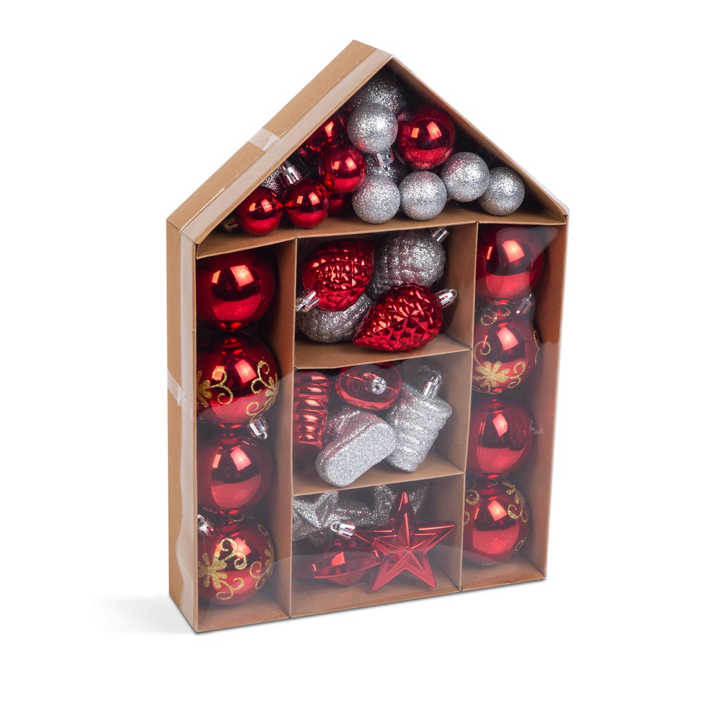 Set decoratiuni brad, rosu/alb, set 36 buc.