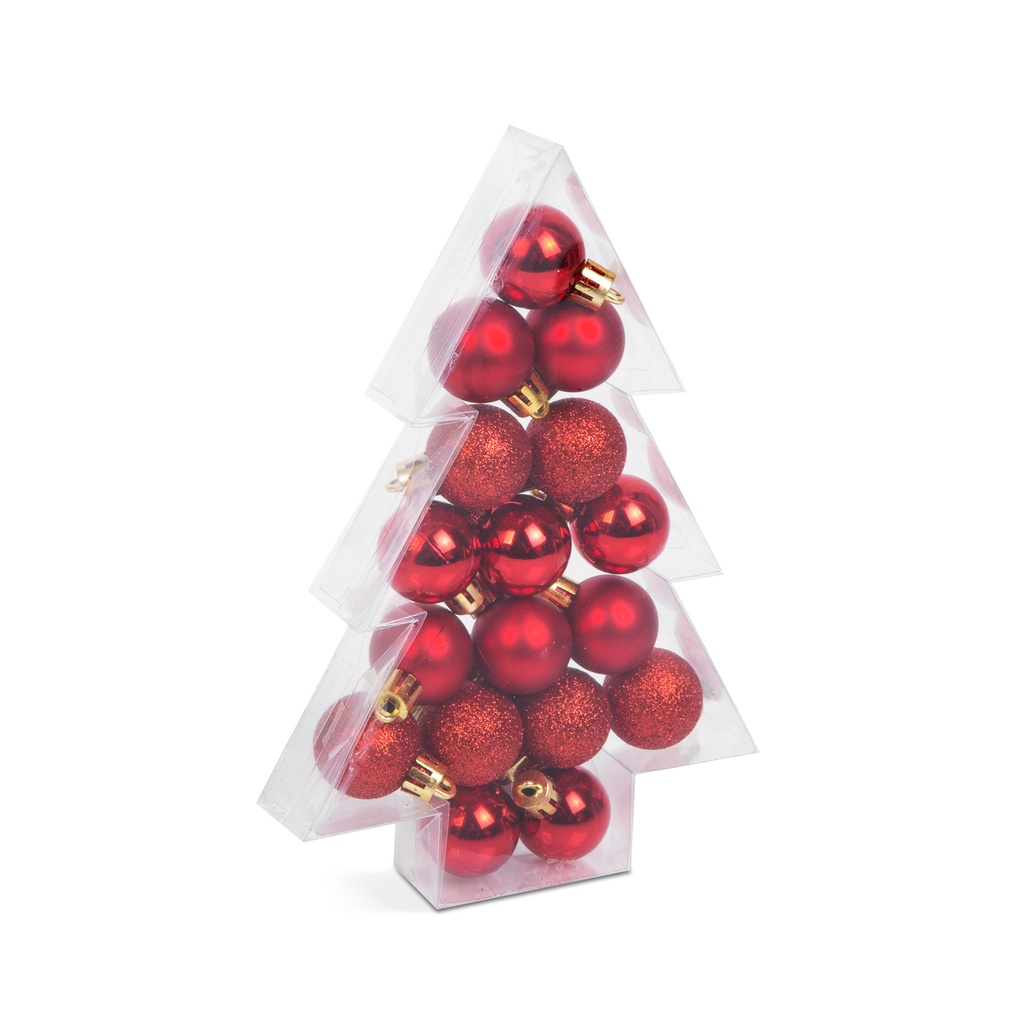 [58777B] Set decoratiuni brad, 3 tipuri, rosu, set 17 buc.