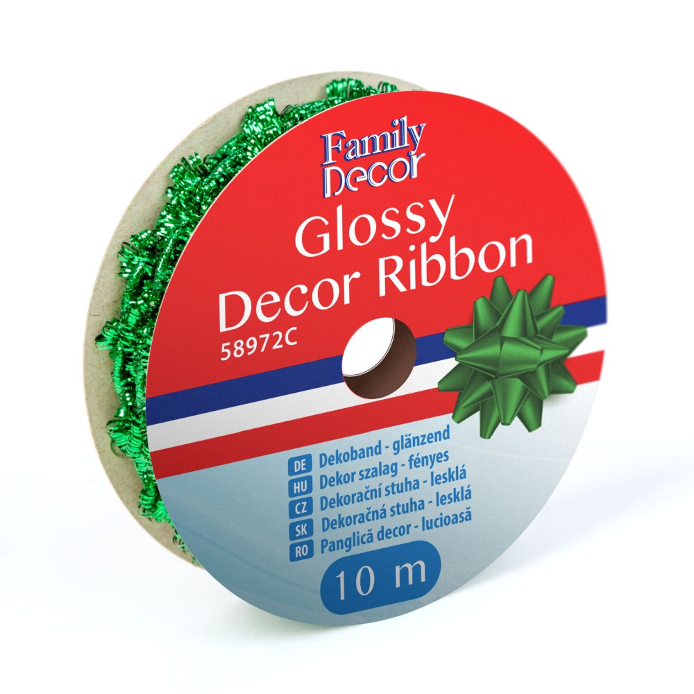 Panglica decor Craciun, lucioasa, verde, 2.74m