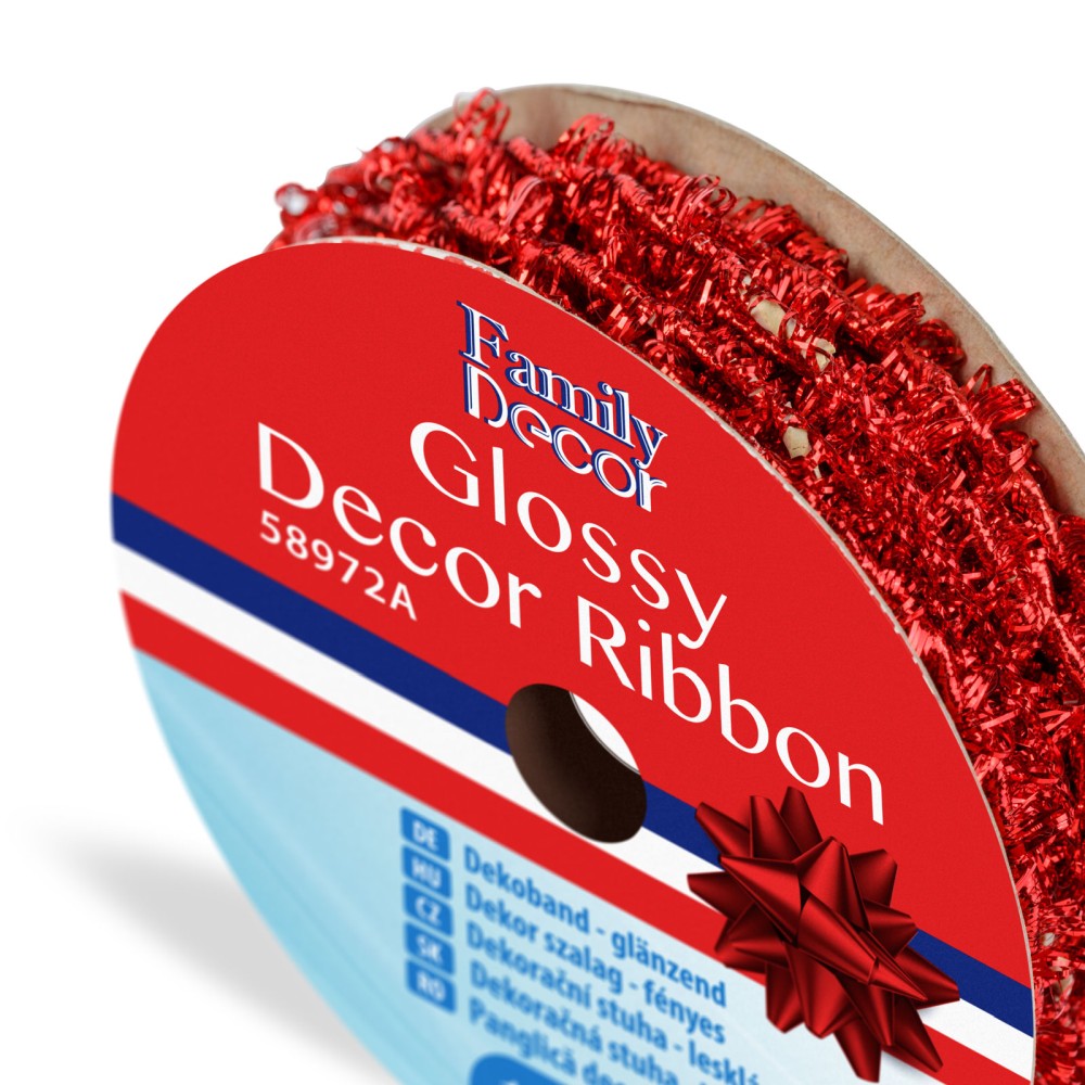 Panglica decor pentru Craciun - lucioasa - 2,74 m - rosie