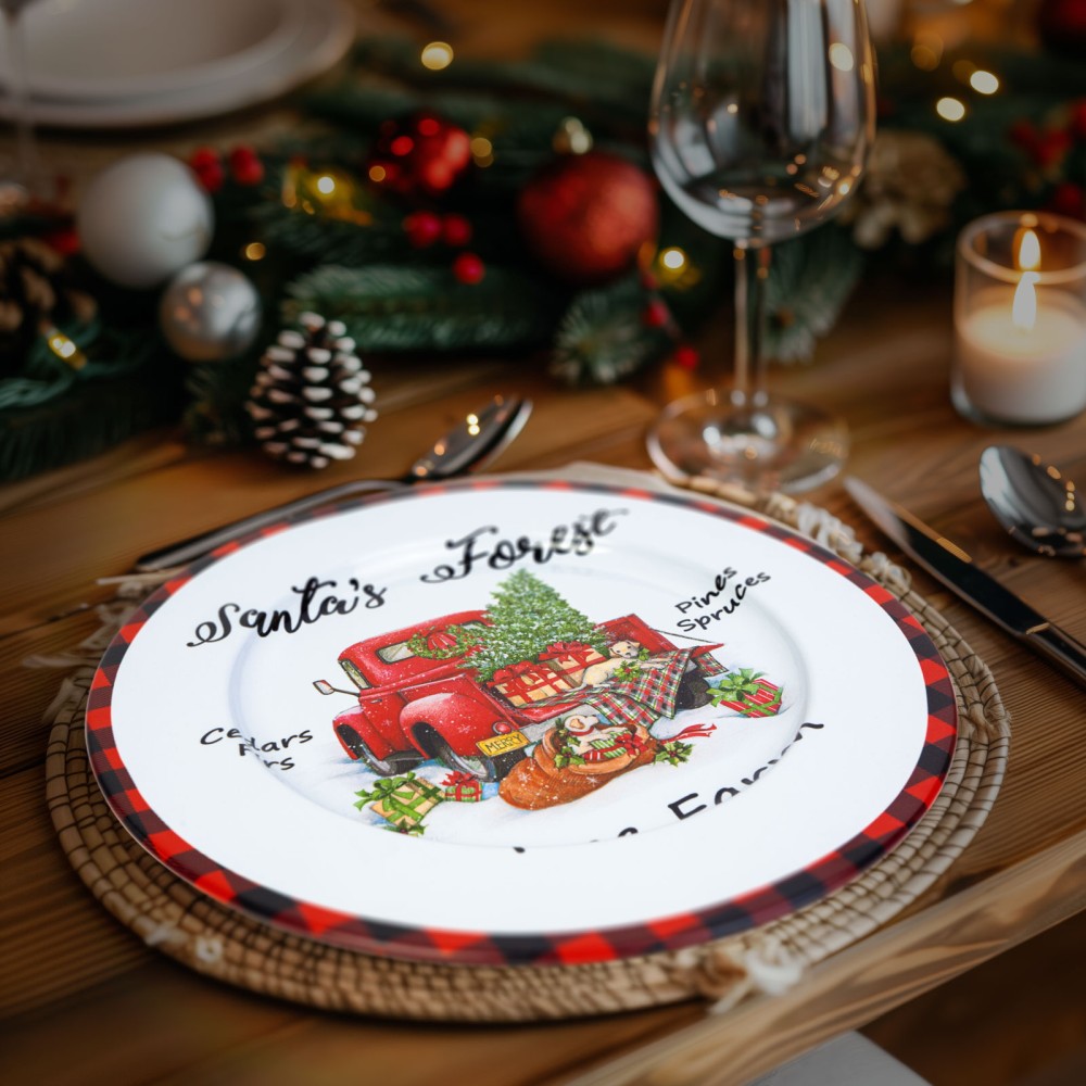 Tava de Craciun din metal, masina, alb, 33cm