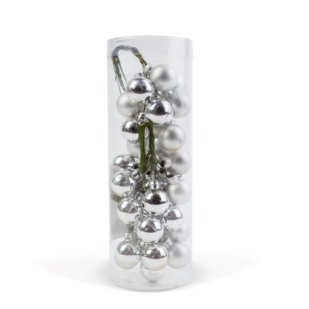 Set globuri argintii pentru bradul de Craciun - 3 tipuri - 2cm - 36 buc/set