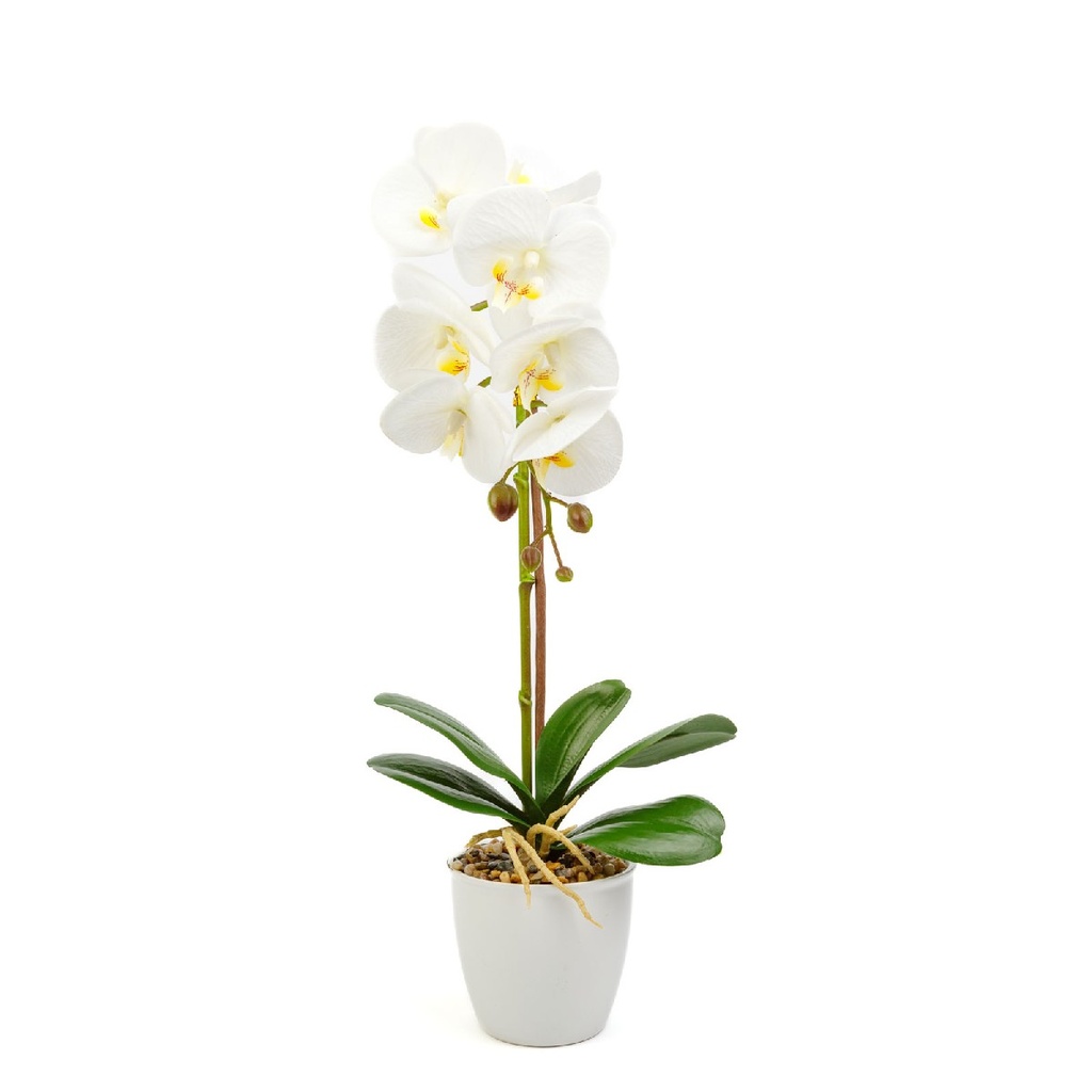 Planta artificiala decorativa, orhidee alba, 48cm