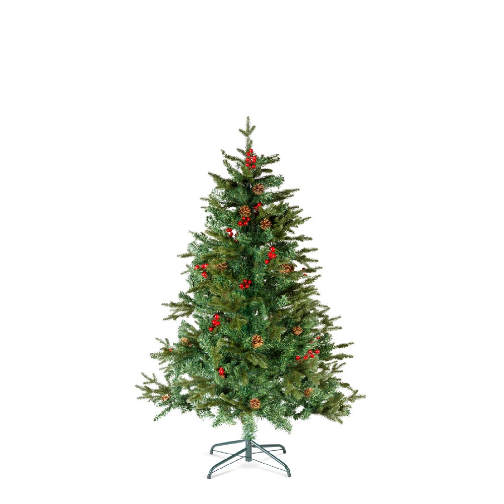 Brad artificial cu bobite rosii, PE/PVC, 150 cm