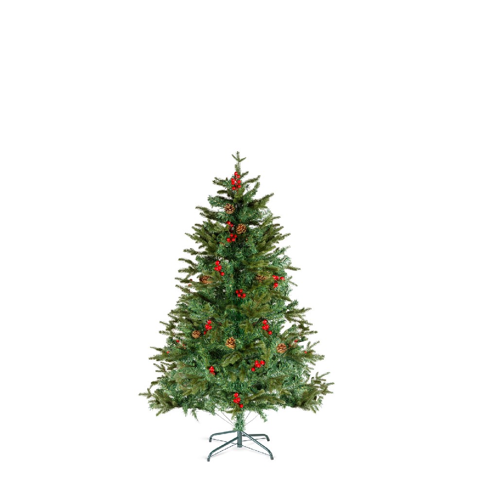 [56481A] Brad artificial cu bobite rosii, PE/PVC, 120 cm