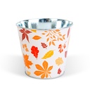 Ghiveci decorativ metalic cu model frunze, toamna, 15x13.7cm