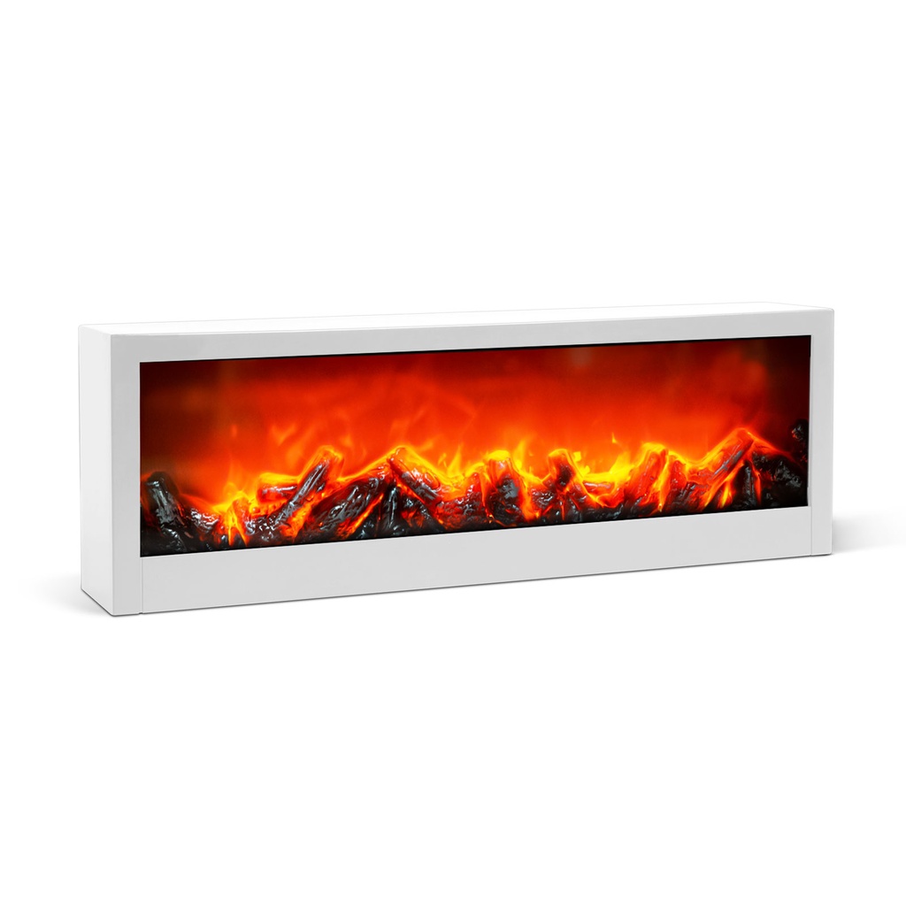 Semineu decorativ LED cu efect de flacara – alb – pe baterii / USB – 60 x 10 x 20 cm