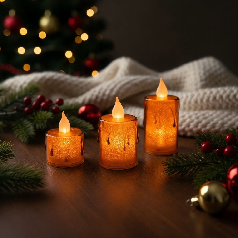 Decor Luminos Craciun - Set Lumanari LED - Alb Cald - Plastic - 3 Bucati/Set