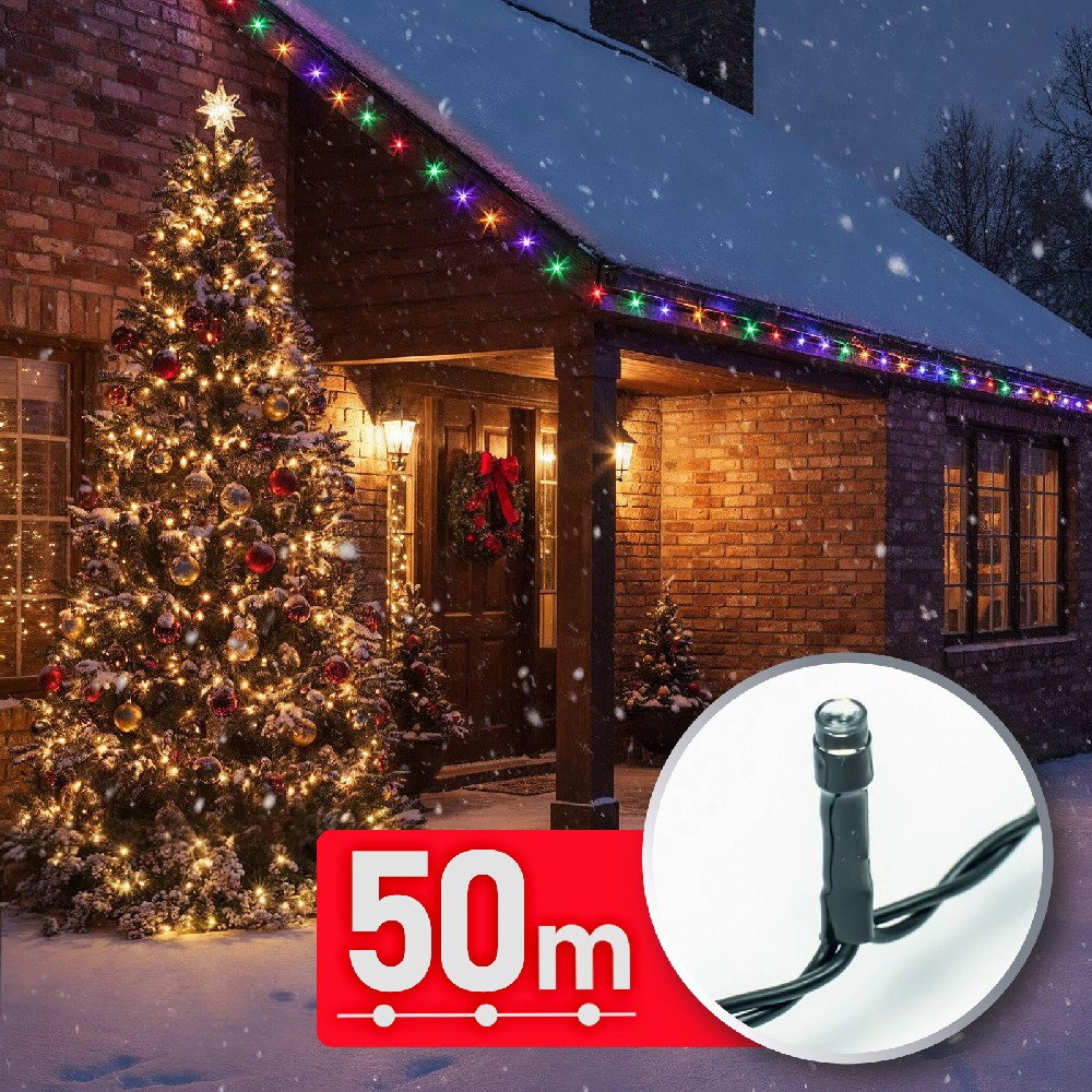 [59771] Luminite Craciun, 1000 LED, cablu verde, 50m