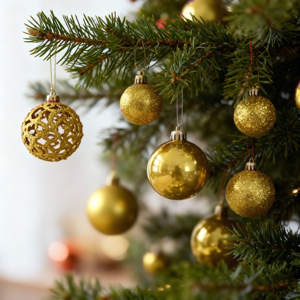 Set de ornamente pentru brad – 100 de globuri + varf stea – auriu