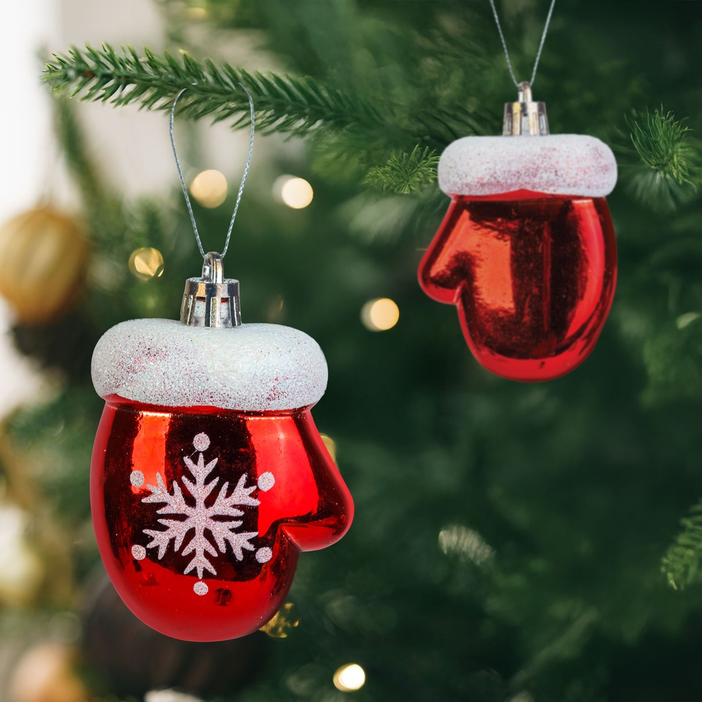 [59755] Decoratiune festiva – manusi rosii cu fulg de zapada – 7,2 x 5 cm – set 2 bucati