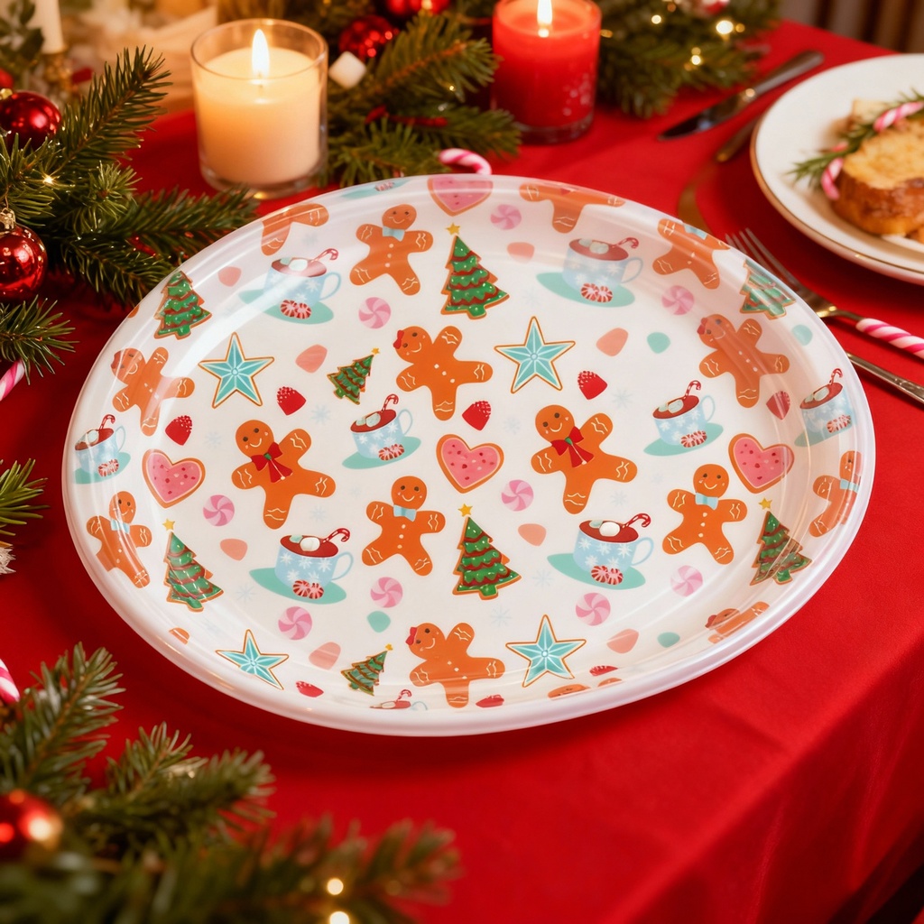 Tavita decorativa, model prajiturele si brad, plastic, 36x26cm