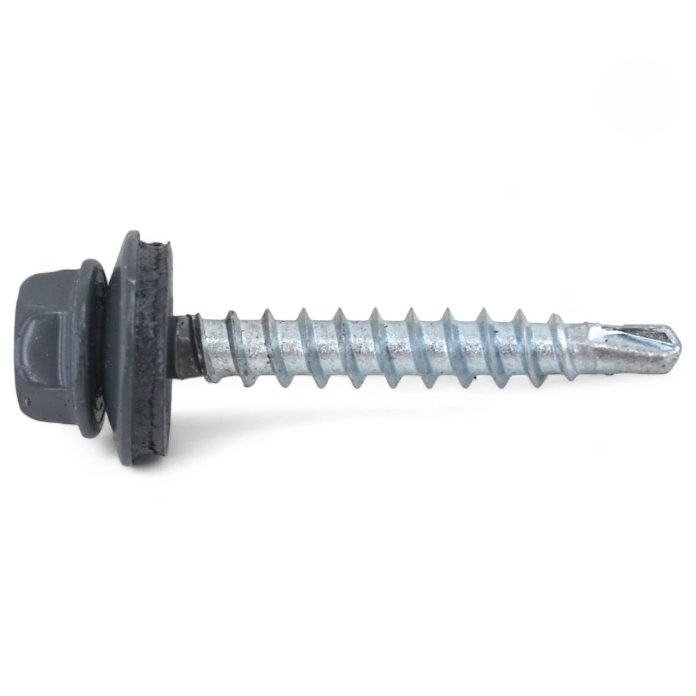 Painted self-drilling hex head screw, 4.8x35 mm, Iron grey, RAL 7011 (100 pcs)