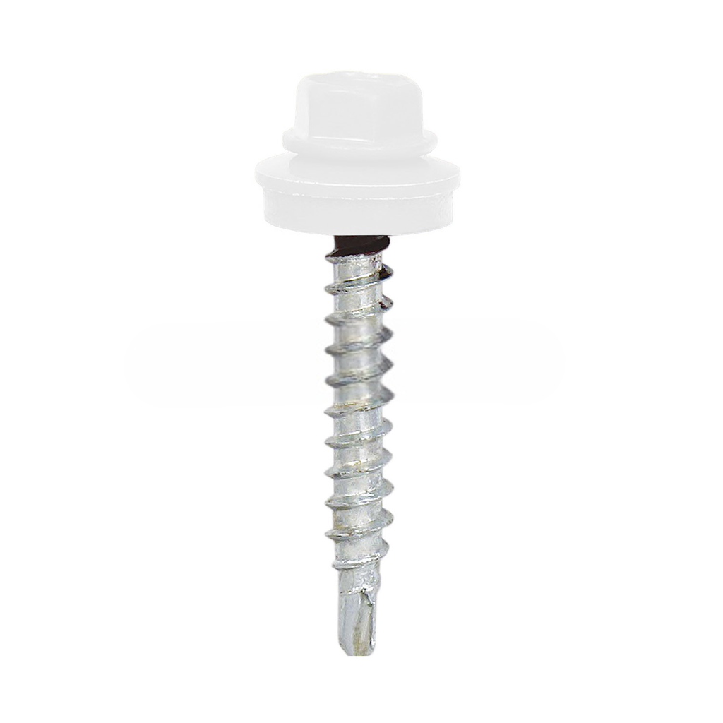 Surub autoforant cap hexagonal vopsit, saiba EPDM Fi 14, 4.8x19 mm, SW8, Alb gri, RAL 9002 (250 buc)