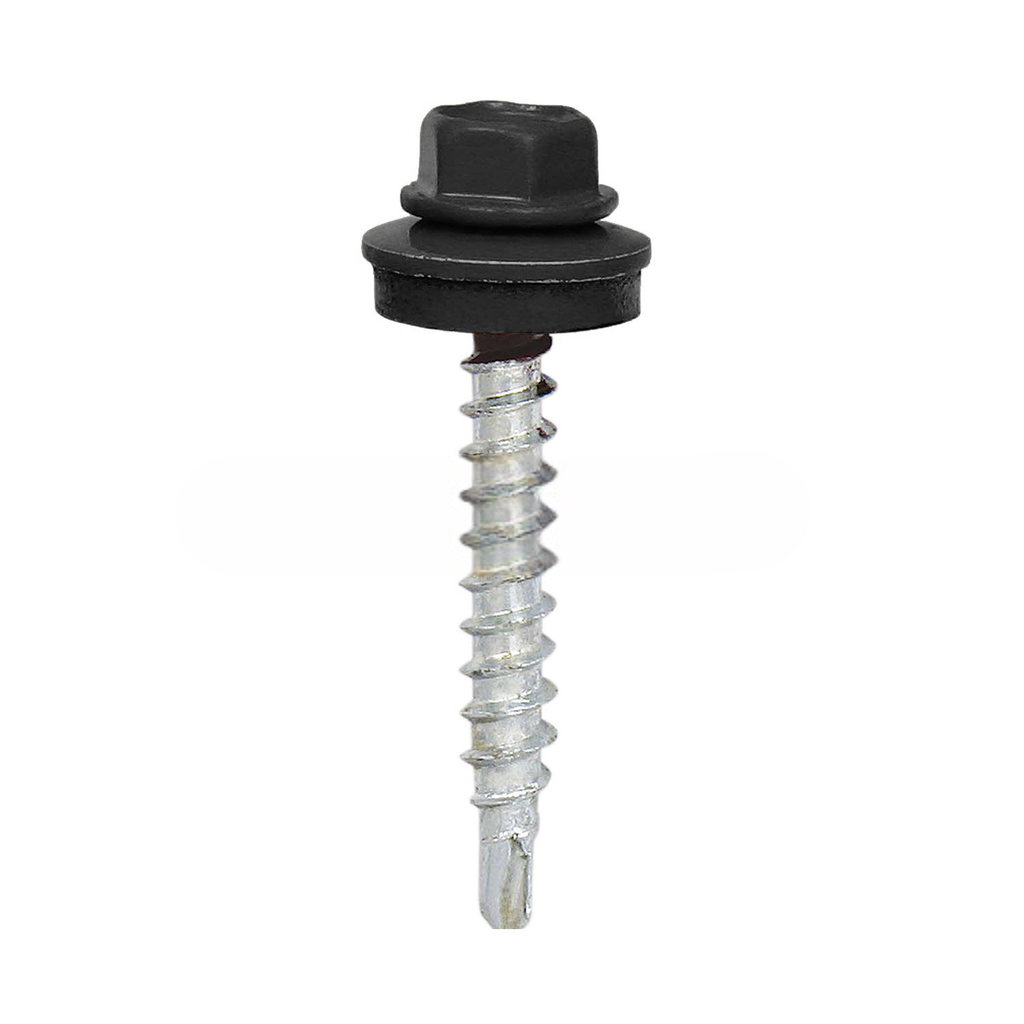 Surub autoforant cap hexagonal vopsit, saiba EPDM Fi 14, 4.8x19 mm, SW8, Negru intens, RAL 9005 (250 buc)