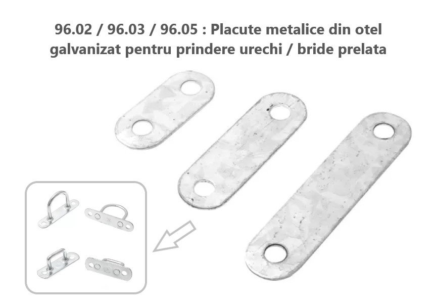 [96.05] Suport metalic, placuta pentru prindere ureche prelata, 51 mm