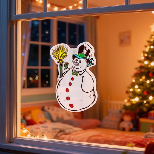 [59736B] Decoratiune de fereastra, om de zapada, cu ventuza, alb, 30x29cm