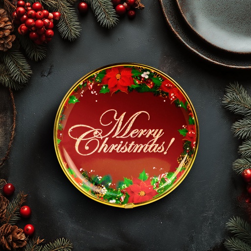 [59717A] Tava decorativa, plastic, Merry Christmas, 22cm