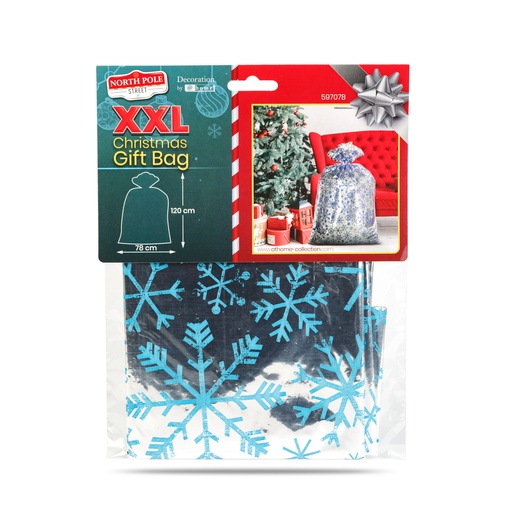 [59707B] Punga cadou extra mare din folie – model fulgi de gheata – 78 x 120 cm