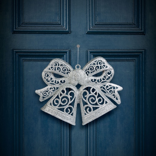 [59705B] Decoratiune tip funda,suspendabila, argintie, 35cm