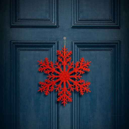 [59704C] Decoratiune tip fulg de gheata, suspendabila, glitter rosu, 31cm