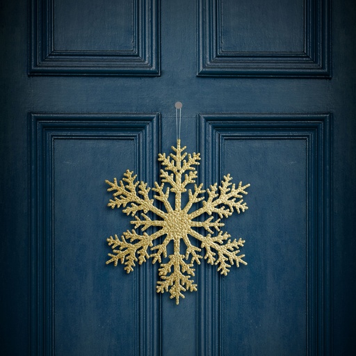 [59704A] Decoratiune tip fulg de gheata, suspendabila, glitter auriu, 31cm