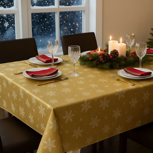 [58209D] Fata de masa decorativa, fulg de nea, 140x240cm