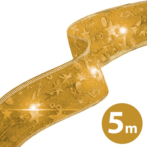 [58933K] Panglica LED de Craciun, aurie, 2xAA, 5mx5cm