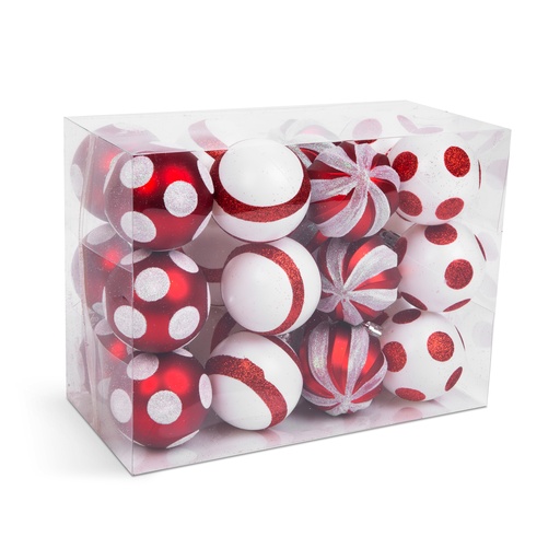 [58778] Set decoratiuni brad, rosu/alb, set 24 buc.