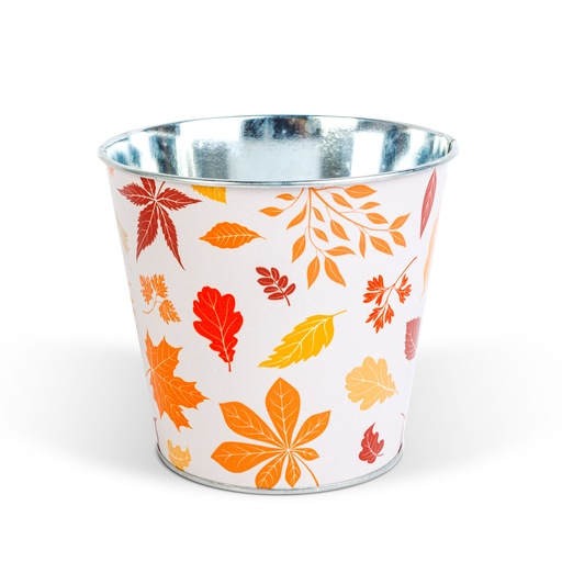 [59033B] Ghiveci decorativ metalic cu model frunze, toamna, 15x13.7cm