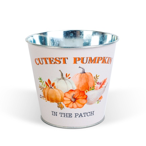 [59033A] Ghiveci decorativ metalic cu model dovleac, toamna, 15x13.7cm