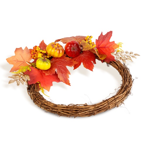 [59029] Coronita decorativa de toamna cu frunze, bobite si conuri – O35 cm