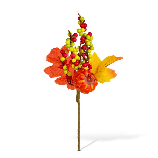 [59022] Decoratiune de toamna – dovleac, frunze si bobite – 24 cm – set 2 bucati