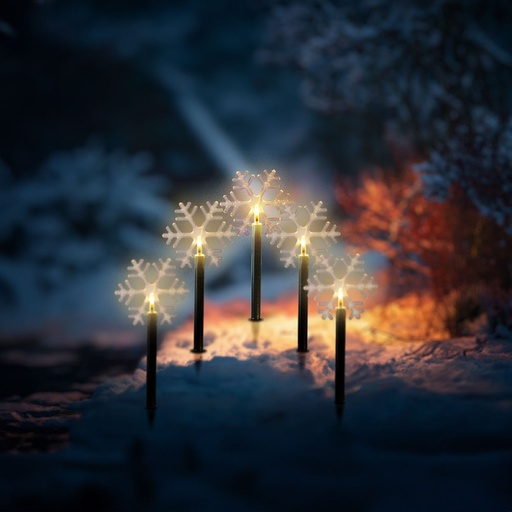 [59764] Lampa decorativa de exterior – 5 LED-uri – forma de fulg de gheata – 34,5 cm – alb cald – pe baterii AA