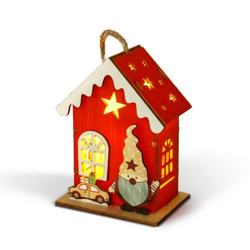 [59746] Casuta cu spiridus, LED, alb cald, rosu, 7.5x5x10cm