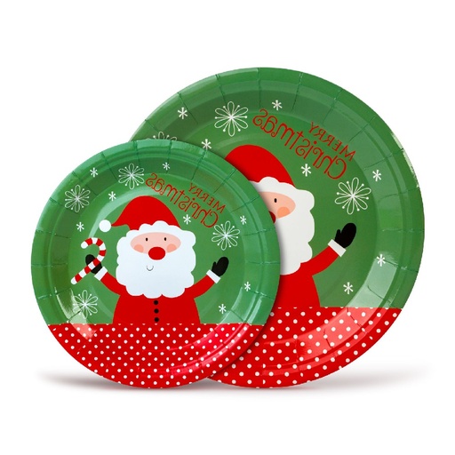 [59734] Set farfurii de Craciun, hartie, model Mos Craciun, 16.5 / 23cm, set 12 + 12 buc.