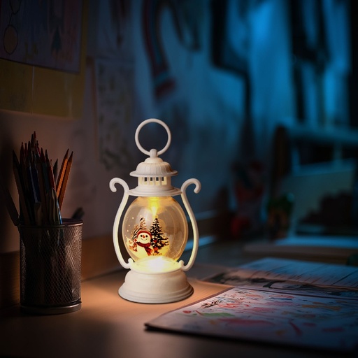 [59719B] Decor Craciun, felinar cu LED, om de zapada, alb, 16.5x7cm