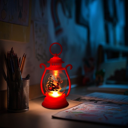 [59719A] Decor Craciun, felinar cu LED, Mos Craciun, Rosu, 16.5x7cm