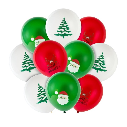 [58754B] Baloane Craciun, rosu, alb, verde, set 10 buc.