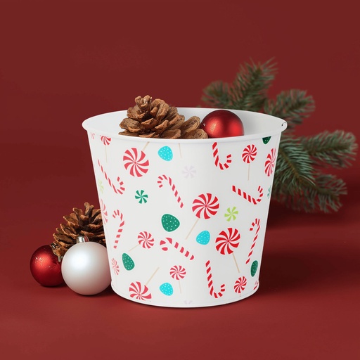 [59733C] Ghiveci decorativ metalic, model bastonas de zahar, 13x11cm